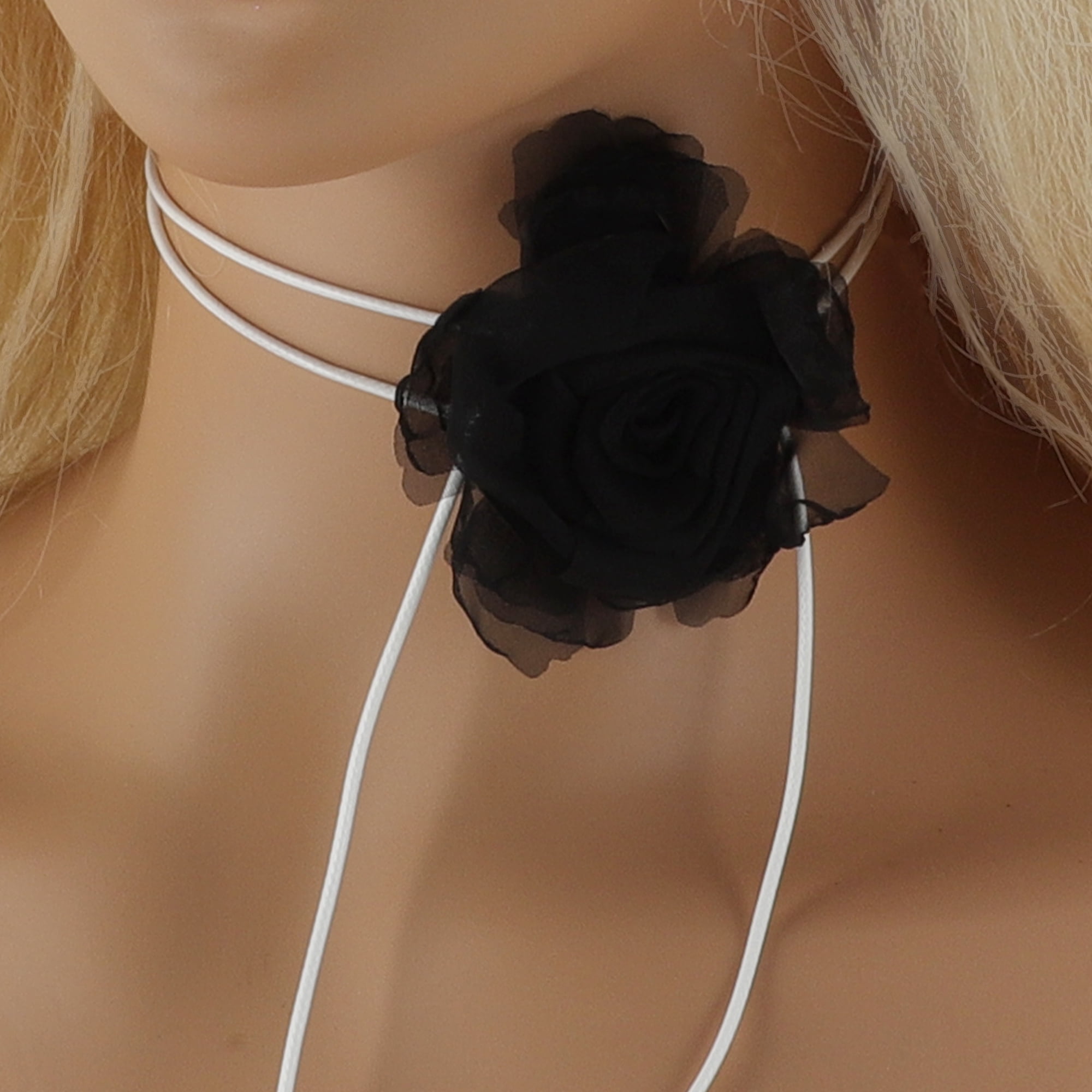 Unique Bargains Flower Choker Necklace 1Pc Black, White
