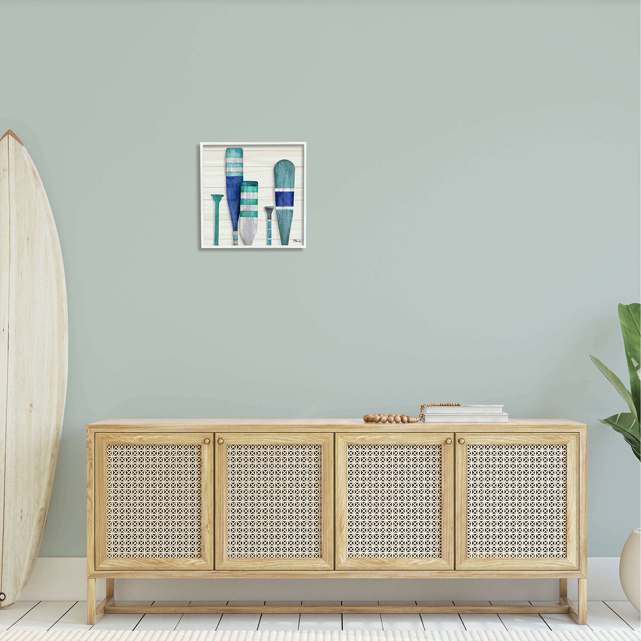 Stupell Industries Port Oars Blue Green Striped Patterns Graphic Art White Framed Art Print Wall Art, Design by Paul Brent