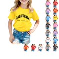 thumbnail image 1 of SUXIAN T-shirts pour Enfants Mode Décontractée Imprimé Col Rond Ample Manches Courtes T-Shirt Haut Col Rond Hauts pour Filles Jaune_002 2-3 Ans, 1 of 4