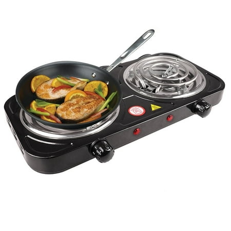 Portable 2000W Electric Double Burner 110V Hot Plate Heating Cooktop Camping Dorm Stove Cooker with Plug