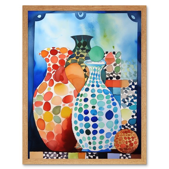 Polka Dot Glazed Porcelain Ceramic Vases Folk Art Art Print Framed Poster Wall Decor 12x16 inch