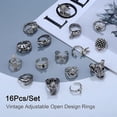 thumbnail image 4 of Juego de 16 anillos góticos punk de plata para hombres y mujeres, con diseño de rana, serpiente, mariposa, araña, ojo de animal, ajustable, estilo gótico, apilables., 4 of 5