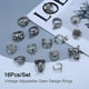 thumbnail image 4 of Juego de 16 anillos góticos punk de plata para hombres y mujeres, con diseño de rana, serpiente, mariposa, araña, ojo de animal, ajustable, estilo gótico, apilables., 4 of 5