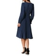 thumbnail image 3 of VESTIDOS V DE CUELLO INSPIRADORES CHIC PARA MUJERES, CON MANGAS PUFF PLISADAS, ELEGANTE Y CASUAL, MIDI, COLOR AZUL OSCURO, 3 of 6