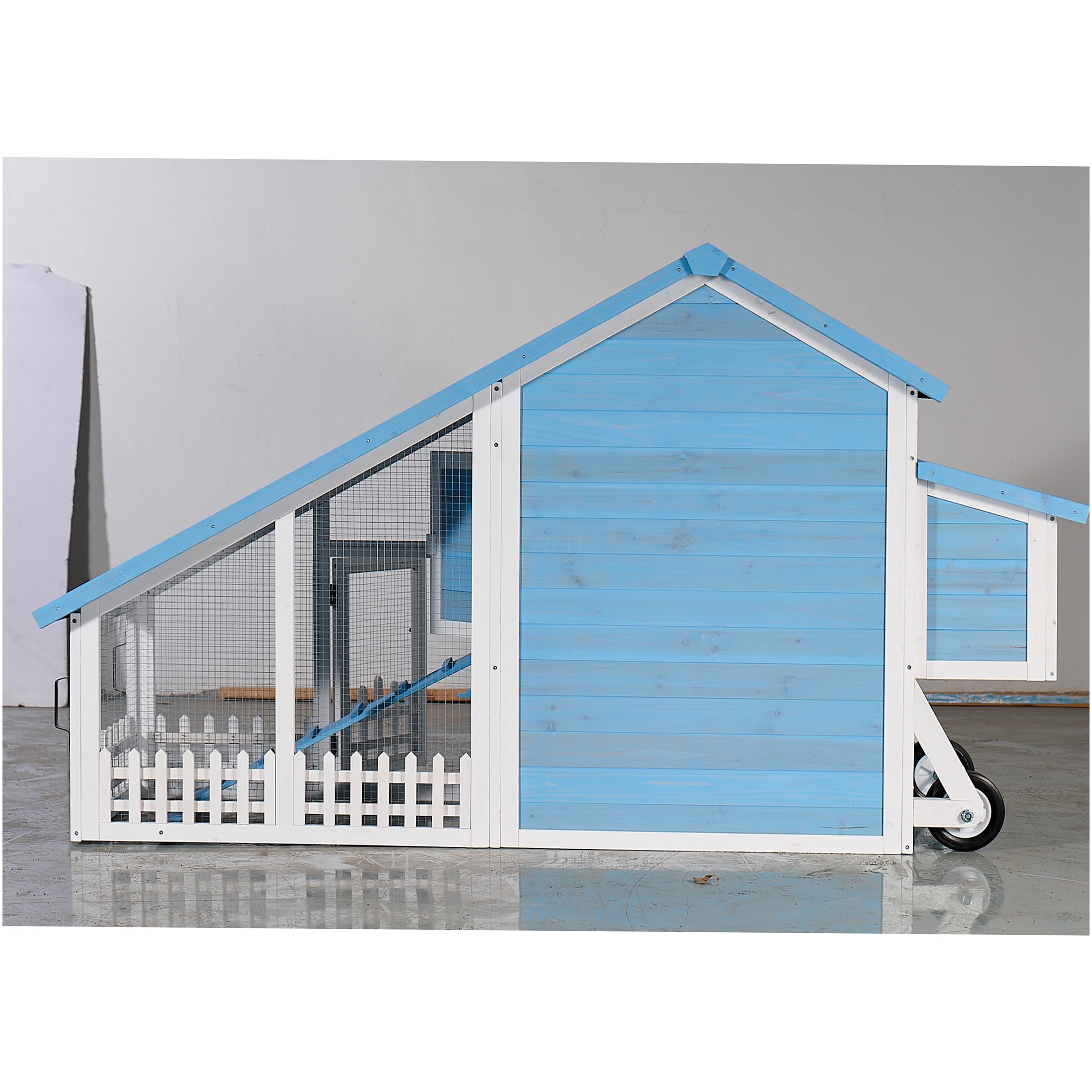JERFIT 76 Inch Large Outdoor Rabbit Hutch with Waterproof Roof, Removable Tray, Ramp & Play Run Area, Light Blue Wooden Bunny Cage House
