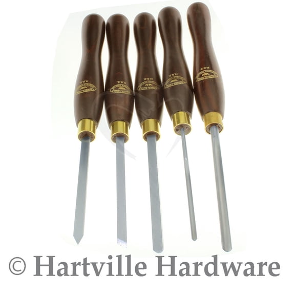 Crown Hand Tools #296 5-Piece Mini Wood Turning Lathe Set in Wooden Box