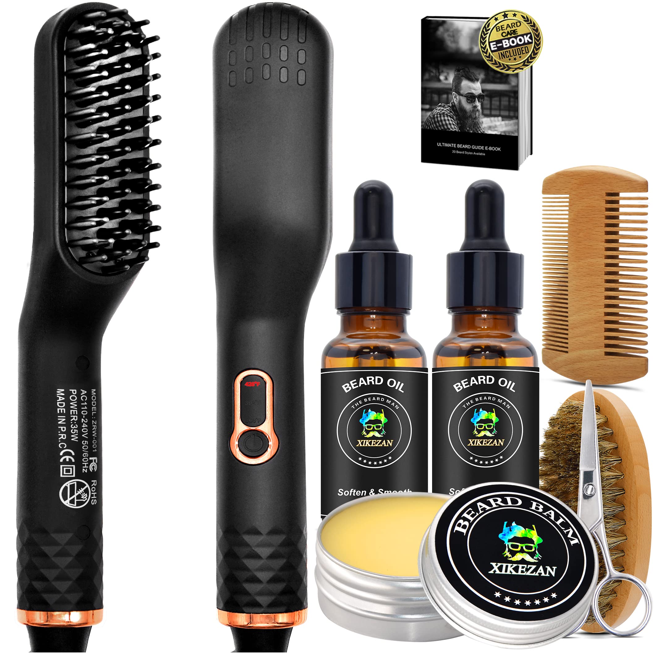 XIKEZAN Beard Straightener W/Beard Balm & Beard Growth Oil & Beard