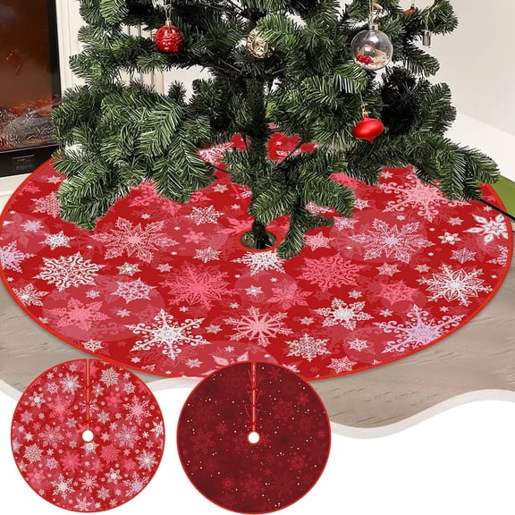 Nkmbld Large Luxury Velvet Christmas Tree Skirt, Christmas Decorations Holiday Seasonal Tree Mat for Xmas Holiday Party Ornaments Decorations Supplies, Red