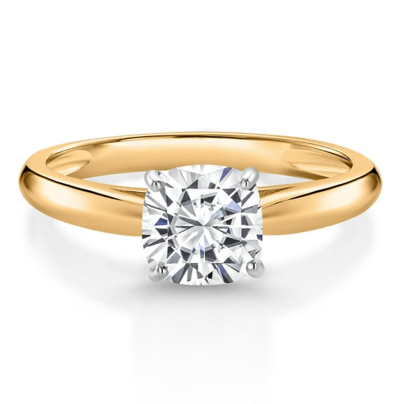 Gem Stone King 10K Two Tone Gold White Moissanite Solitaire Engagement Ring for Women (1.10 Cttw, Gemstone, Cushion 6MM, Size 7)