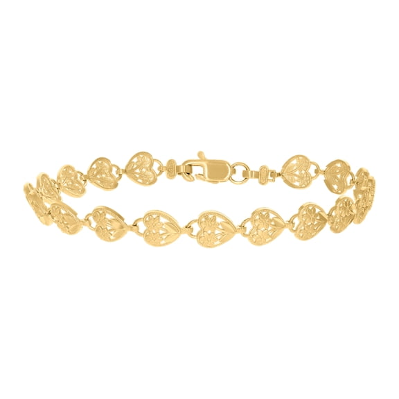 10K Yellow Gold Womens Heart Link 8" Bracelet