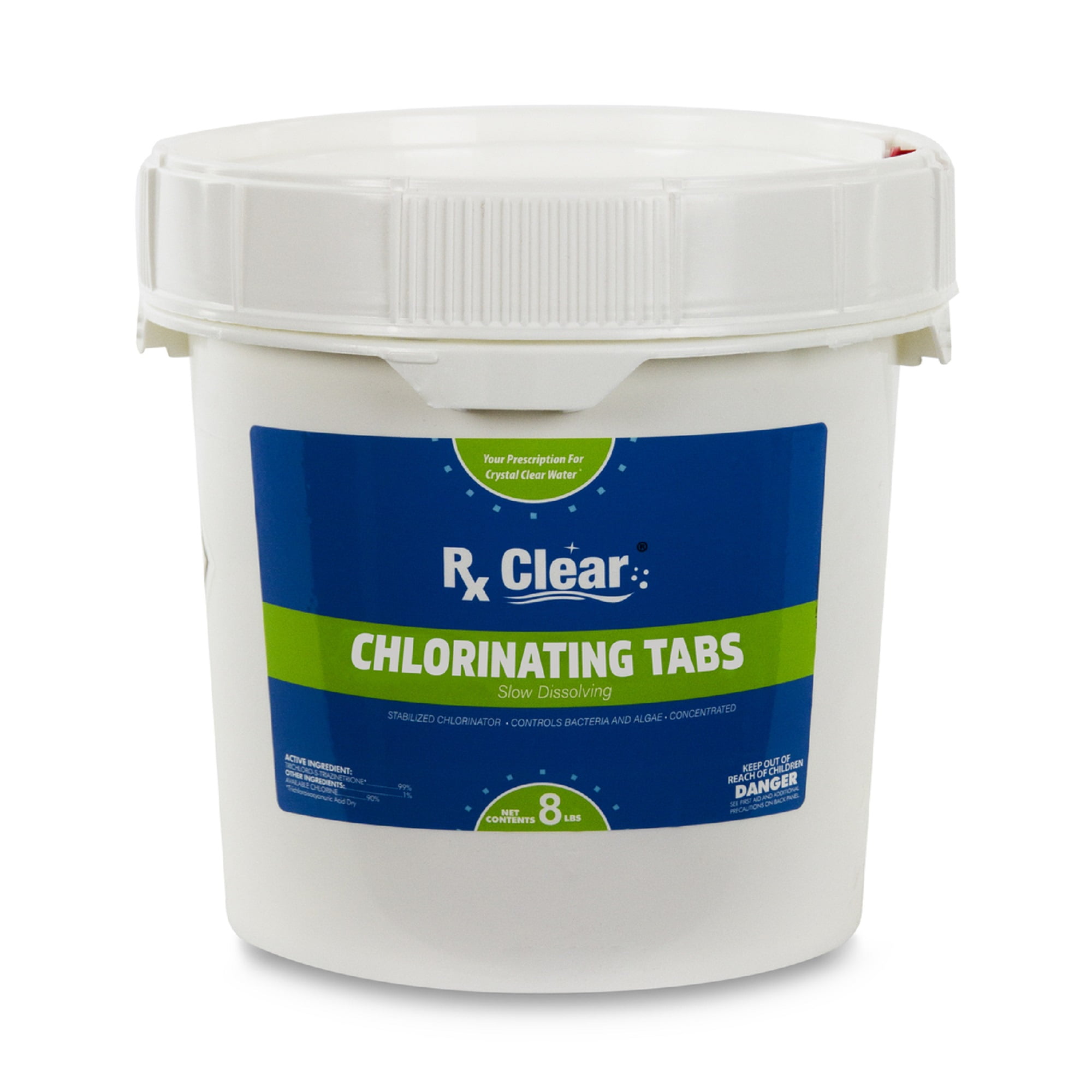 Rx Clear 1Inch Stabilized Chlorine Tablets One 8Pound Bucket Use