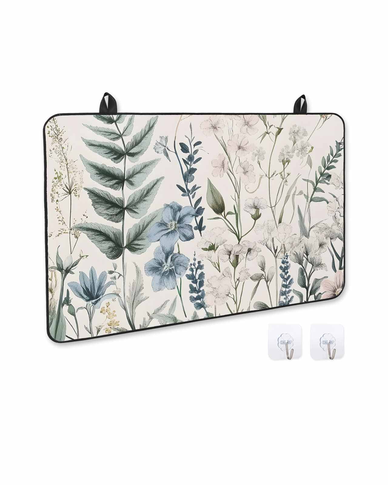 nqOlkjepod Large Induction Cooktop Protector Mat 24"x21", Botanical Floral Stove Top Covers for Electric Stove, Vintage Watercolor Flowers Decorative Stove Burner Cover Mats, Glass Top Stove Cover