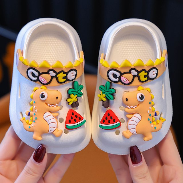 Zapatos de jardín con diseño de dinosaurio para niños y niñas, con dibujos animados, antideslizantes, de suela suave, para verano, para niños, para usar en la playa