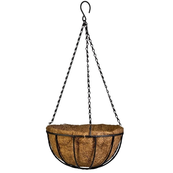 Macetero colgante de metal con forro de coco y forro de fibra de coco Soporte de flores para porche Percha para macetas - 8 pulgadas sidaley  HA3674-01B