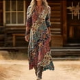 thumbnail image 2 of Women'S Linen Muslin Dress, Flowers, Maxi Dress, V-Neck, 3/4 Sleeves, Summer, Boho, Vintage Tunic, Beach Dress, Airy, A-Line, Soft Casual Dress, Colourful Festive Pockets, 2 of 4