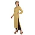 thumbnail image 3 of Moomaya Solid Long Kurti For Women Cotton Tunic 3/4 Sleeve Ethnic Formal Kurta w/ Pockets, 3 of 5