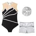 thumbnail image 2 of Manyakai Gymnastic Ballet Dance Outfit for Girls Sleeveless Metallic Leotard Bodysuit with Shorts Silver 10, 2 of 7