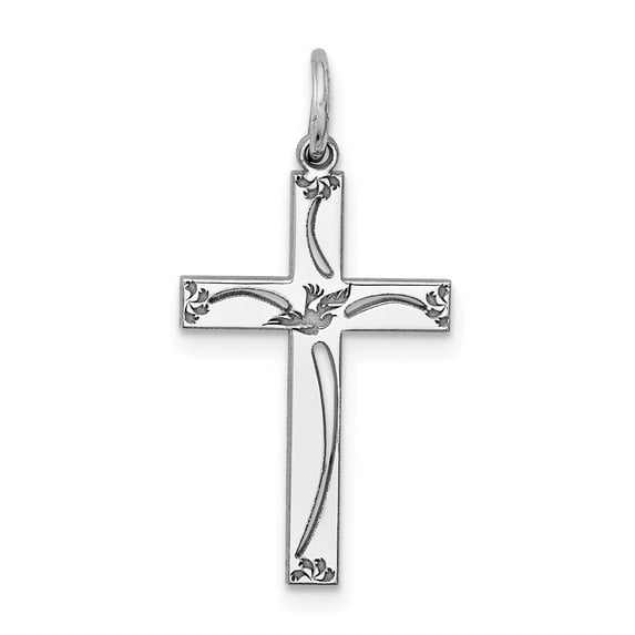FB Jewels Sterling Silver Rhodium-plated Laser Designed Cross Pendant