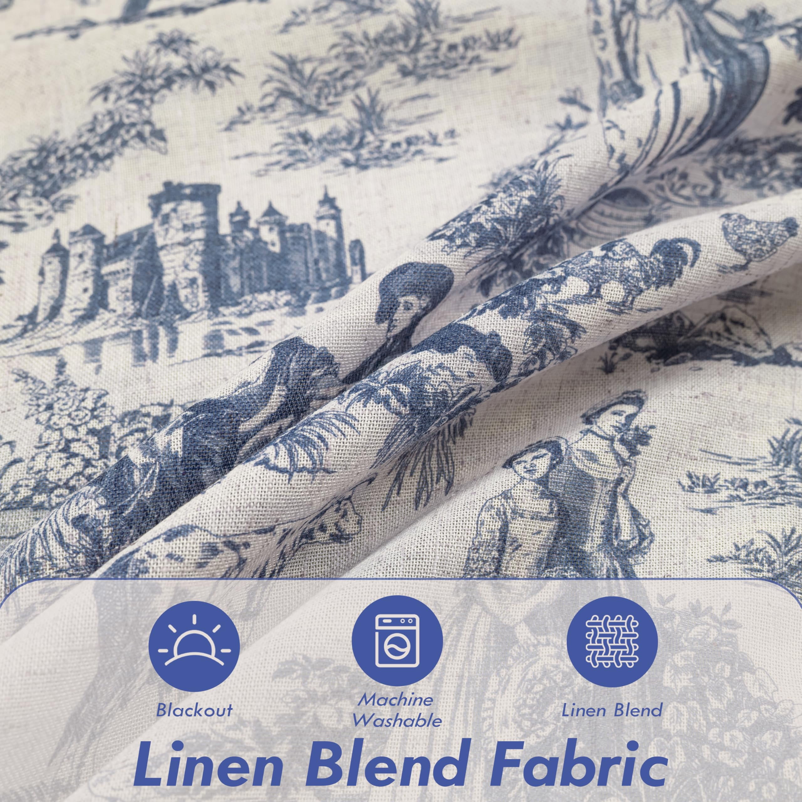 DriftAway Toile Linen Lined Valance Double Layer Thermal Room Darkening Blackout Window Valance Curtain for Kitchen Bathroom Farmhouse French Country Vintage Printed Pattern Single 52 x 18 Inch Navy
