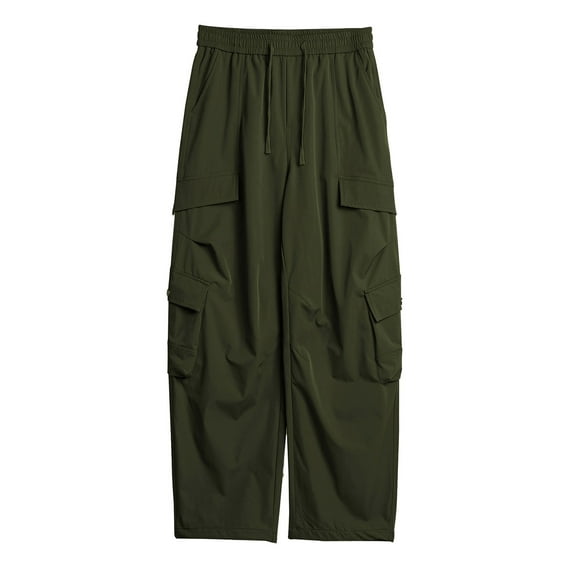 Kalauyu Men's Baggy Cargo Pants Elastic Waist Drawstring Cargo Pants Casual Joggers Hiking Pants with Pockets