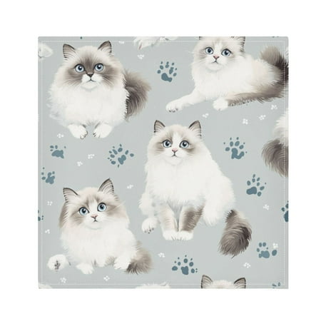 

WOBOGO Playful Ragdoll Cats Pattern Cloth Napkins 4 Pieces Soft Elegant Touch Durable Absorbent Quick Drying for Elegant Dining