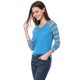 thumbnail image 4 of Tops A Rayas Con Cuello En V Y Mangas Raglán Largas Para Mujer Azul L, 4 of 7