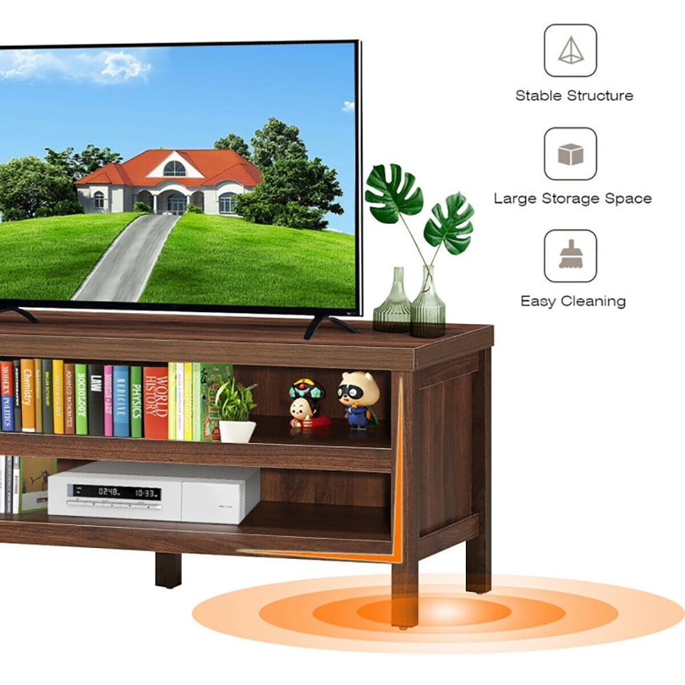 Finihen TV Stand, TV Cabinet, 3-Tier TV Stand Console Cabinet for TV's up to 45 Inch with Storage Shelves, Media Entertainment Center with Storage, for Living Room, Bedroom, Walnut