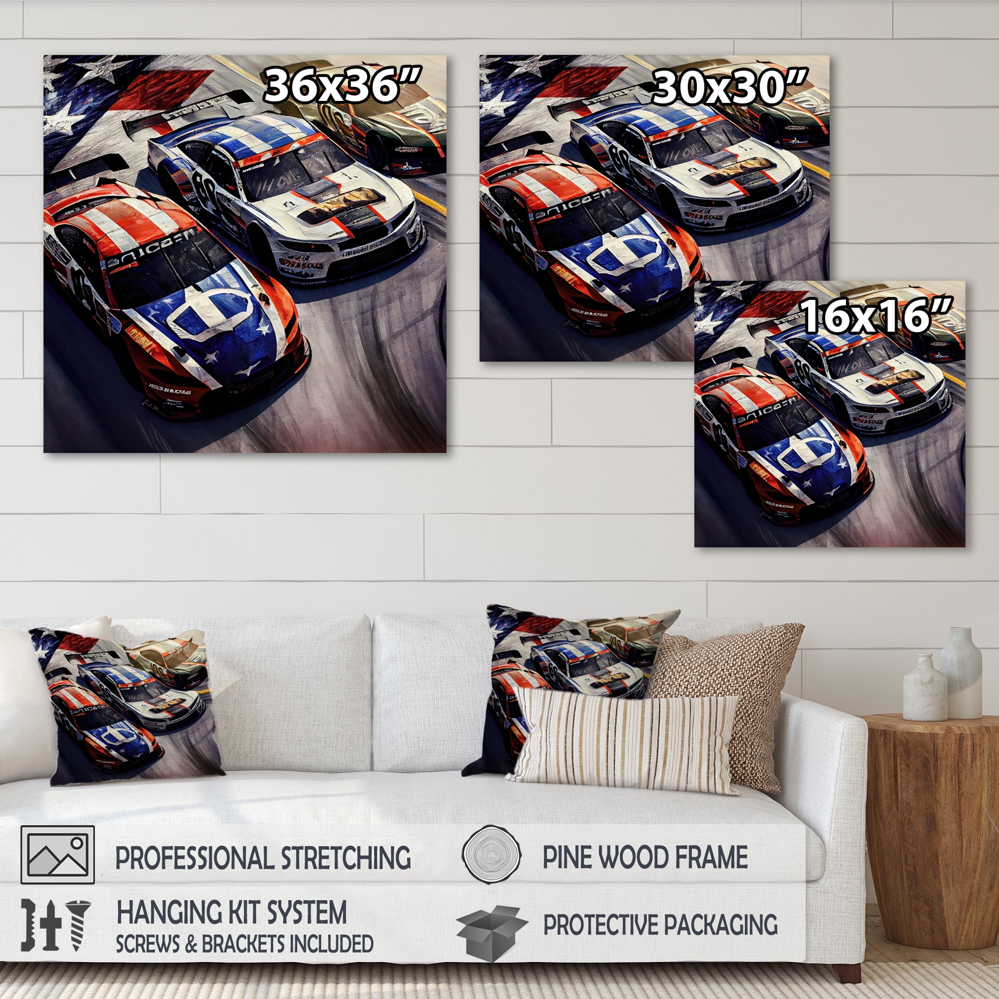 Designart American Stock Car Racing IV Canvas Wall Art