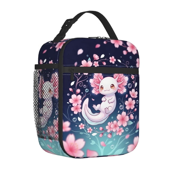 Axolotl Lunch Box, Portable Insulated Cooler Bag, Reusable Lightweight Thermal Bento Pack, Chic Axolotl Theme Daypack for Outdoor Hiking and Beach