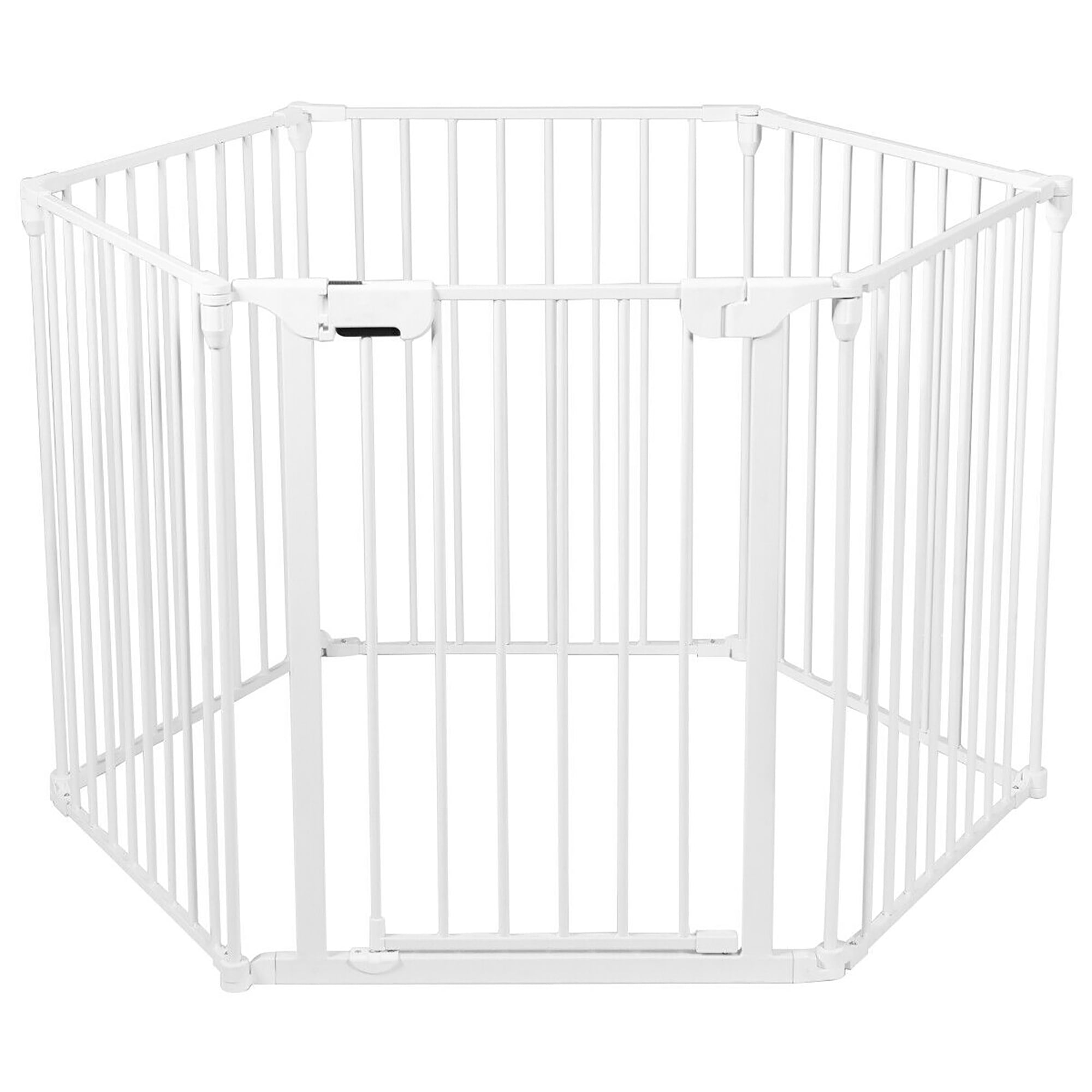 Pet Isolation Fence with Walk-Through Door BBQ Metal Fire Gate Costzon Fireplace Gate 6-Panel Foldable Pet Gates for Easy with Add/Decrease Panels 6-Panel, Black Freestanding Dog Gates