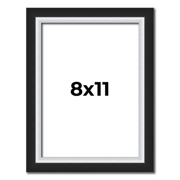8x11 Frame Black & Silver Solid Wood Picture Frame Width 1.25 Inches | Interior Depth 0.75 Inches |