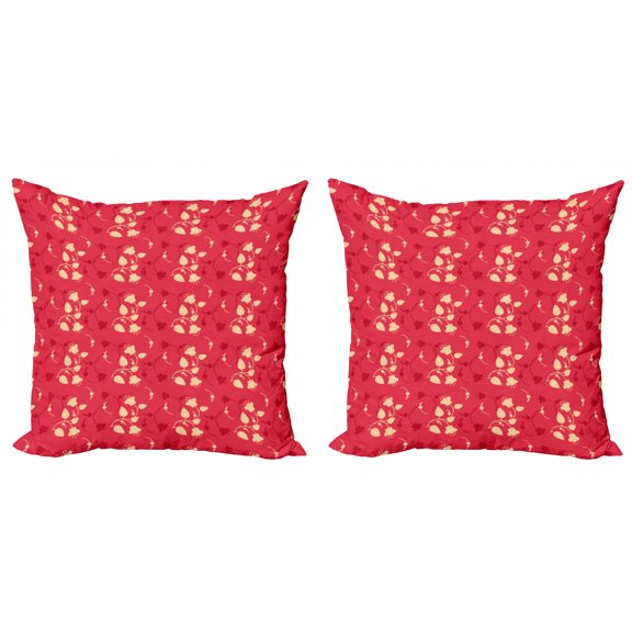 Ambesonne Floral Throw Pillow Cover 2 Pack, Spring Essential Wild Flora, 18", Dark Coral Vermilion
