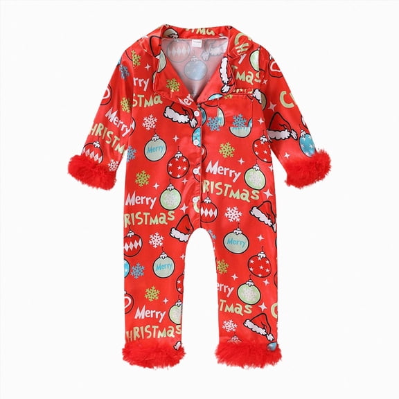 mgoYE Newborn Christmas Sleepers Baby Girl Christmas Satin Pajamas With Feathers Infant Pajamas Romper Jumpsuit Girl Pjs Size 12-18 Months