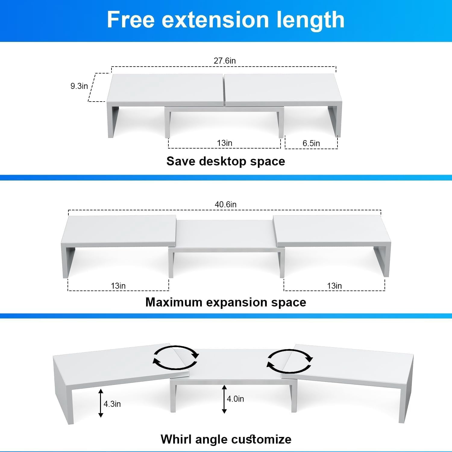 Dual Monitor Stand for Desk, Metal Computer Stand, Desk Shelf Riser,Desktop Organizer for Home and Office Use (Black)
