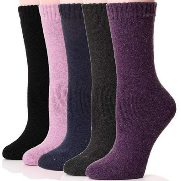Womens Merino Wool Hiking Socks Thermal Warm 5Pairs Crew Boot Comfy Socks Ladies