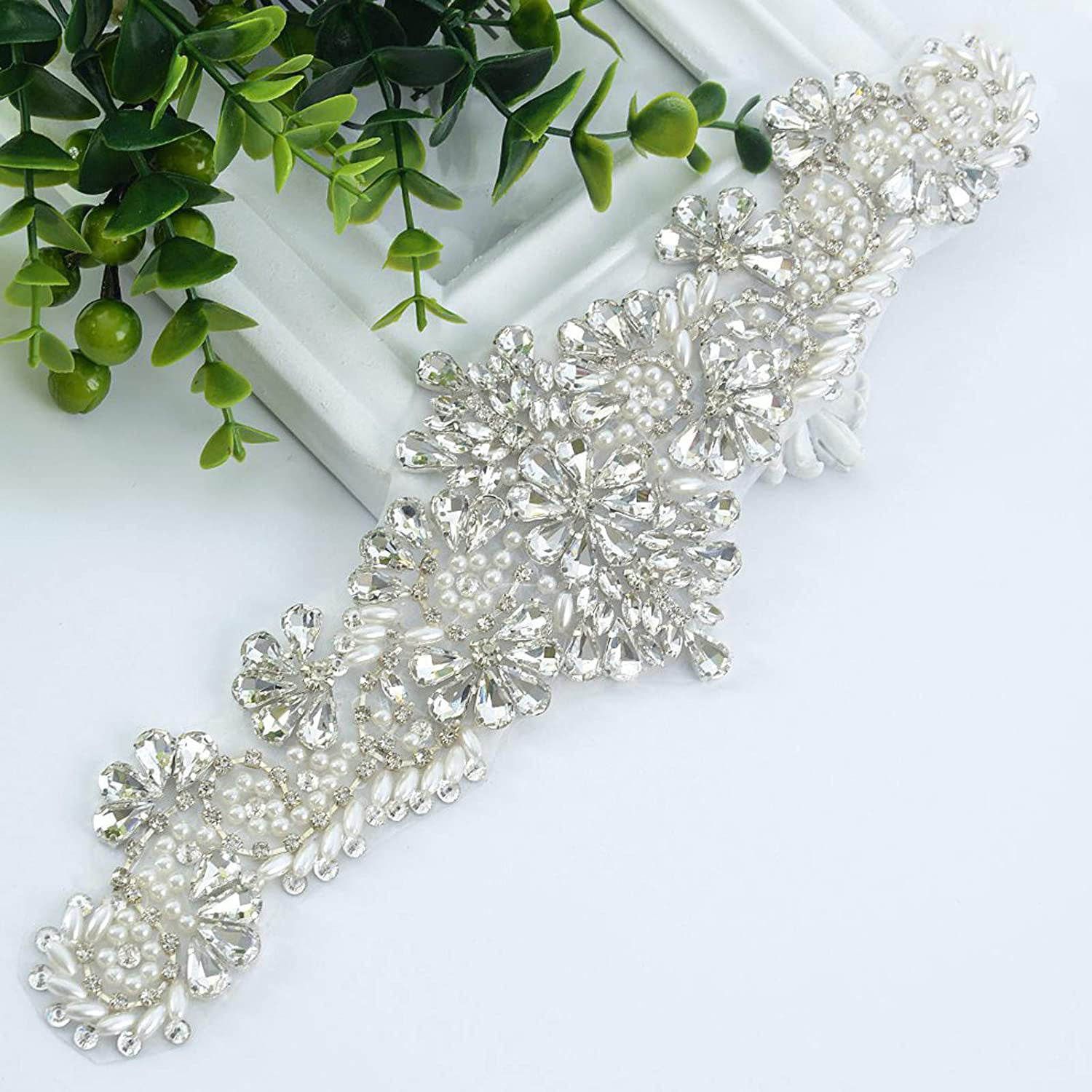 Rhinestone Crystal Applique Wedding Bridal Dress Sash Sewing Beaded Sparkle Belt 