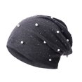 thumbnail image 3 of Opolski Women Beanie Hat Faux Pearl Decor Elastic Knitted Headgear Solid Color Keep Warm No Brim Casual Women Winter Bonnet Women Headwear Dark Gray, 3 of 8