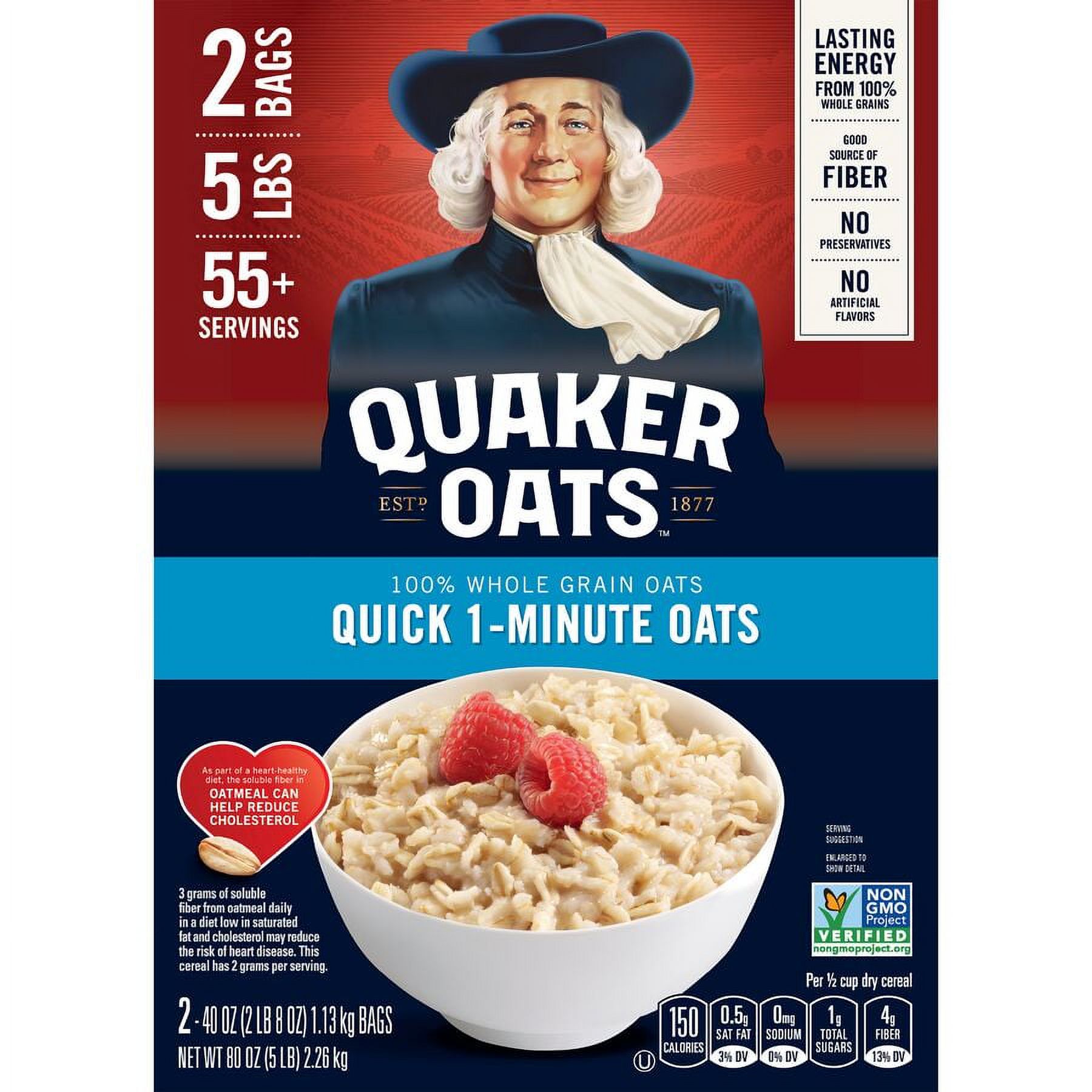 Quaker Oats, Quick 1-minute Oatmeal, Breakfast Cereal, 40 Oz Bags, 2 