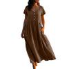 thumbnail image 1 of QIUOMBBP Robe Maxi en Lin pour Femmes à Manches Courtes, Col Rond, Design à Boutons, Longues Robes de Maison, Été, Ample, Décontractée, Respirante, Robe d'Été, Brun, P, 1 of 1