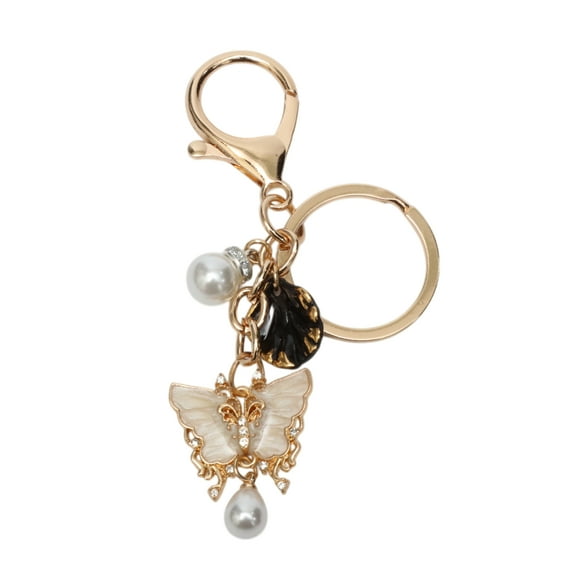 Unique Bargains 1 Pc Fashionable Butterfly Shell Handbag Charm Decorative Keychain Black White Gold Tone