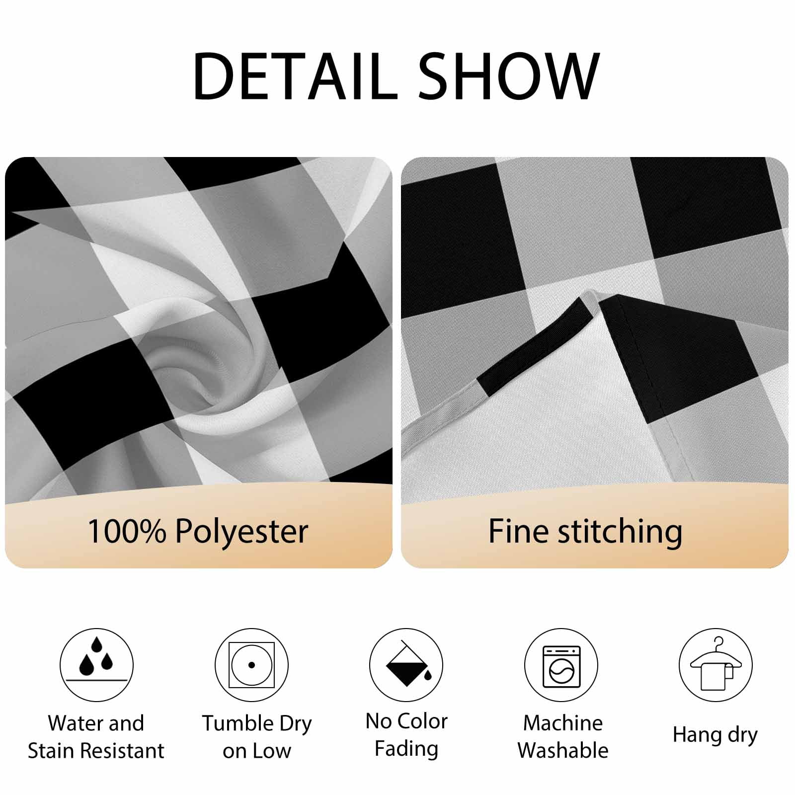 Round Tablecloth Black White Plaid Waterproof Oil Proof Polyester Table Cloth Cover Decor for Home Dining Outdoor,Patio,Parties, 60" Dia. Checkerd Pattern