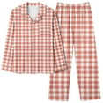 thumbnail image 4 of Wyongtao Plaid Pajama Sets for Women Soft Button Down PJS Long Sleeve Shirt Pajama Pants Sleepwear,Orange S, 4 of 4