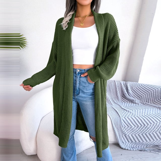 Cardigan à Manches Longues Mode Femme Automne Hiver Col à Revers Long Cardigan Manteau Hauts en Liquidation