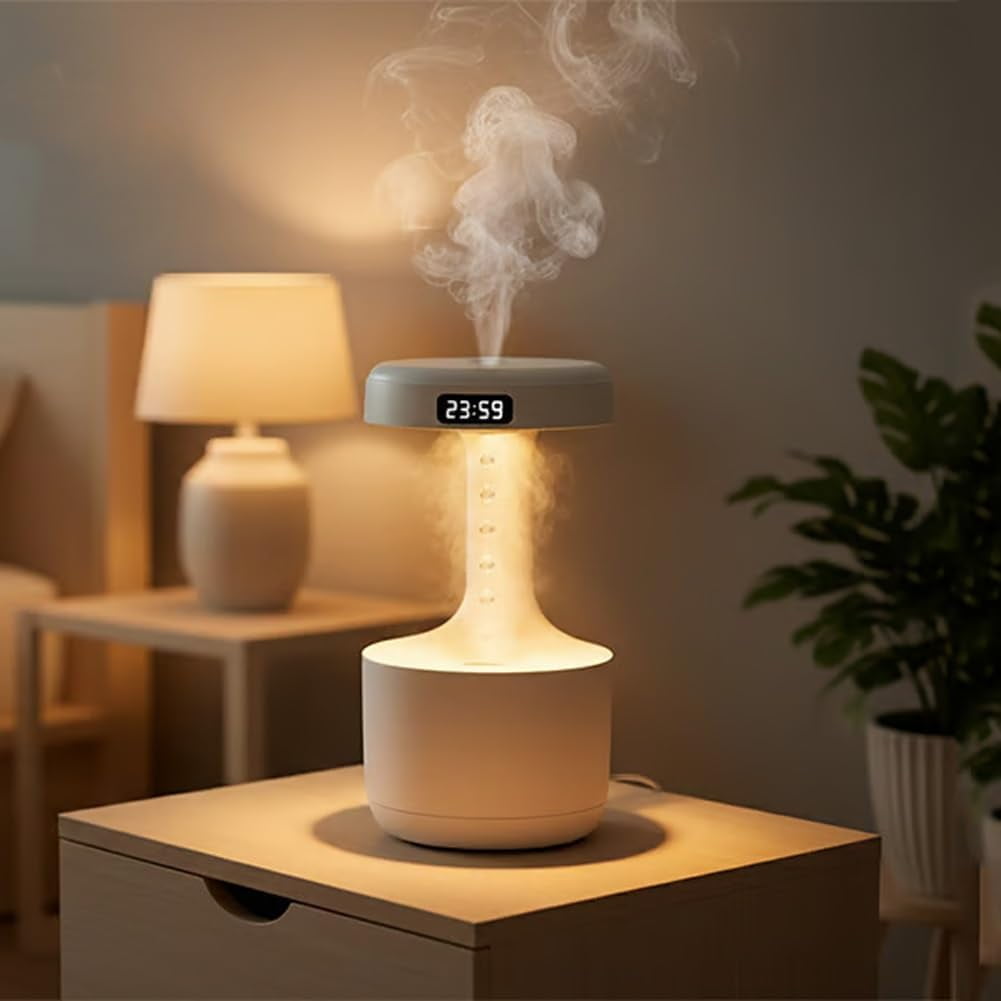 Anti-Gravity Levitating Water Drop Humidifier | Mushroom-Shaped Quiet Cool Mist Fogger, Countercurrent Rain Fountain for Bedroom Fatigue Relief（White 1 PCS）