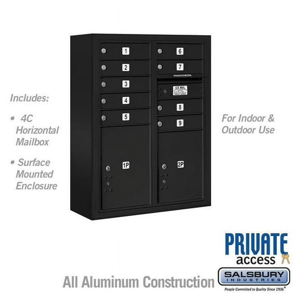 Salsbury Industries  31.75 x 38.5 x 17 in. Surface Mounted 4C Horizontal Mailbox Unit - Front Loading - Private Access, Black