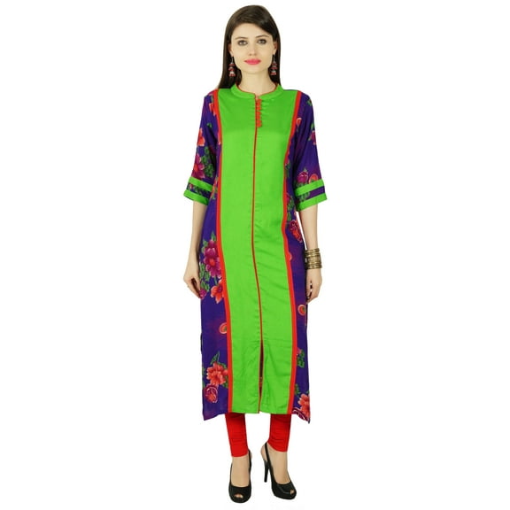Phagun Ethnic Kurti Rayon Floral 3/4 Sleeve Bollywood Kurta Women Tunic Dress
