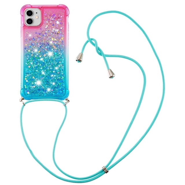 Funda para iPhone 12 Mini Brillantina Líquida Divertida Reluciente y con Cristales en Movimiento Cuerpo Cruzado con Cordón Ajustable