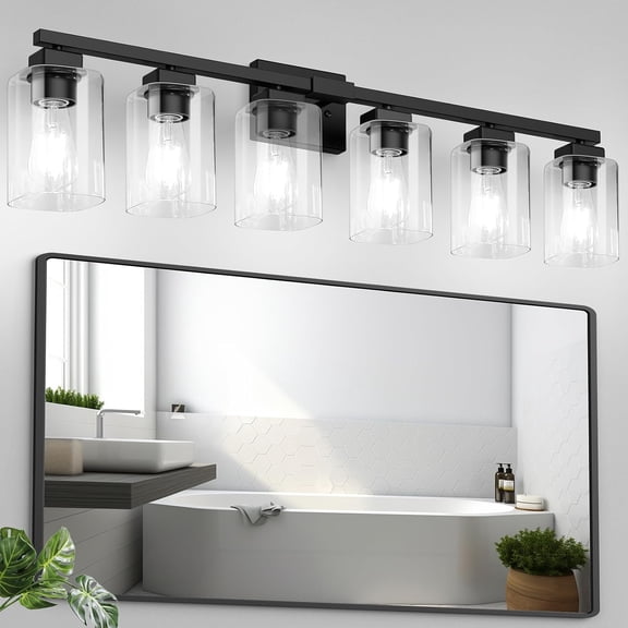 Nordic Hygge 37" 6-Light Bathroom Light Fixture, Black