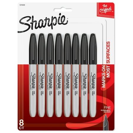 Sharpie Permanent Markers, Fine Point, Black, 8 Count
