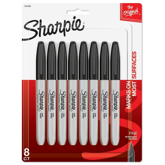 Sharpie Permanent Markers, Fine Point, Black, 8 Count